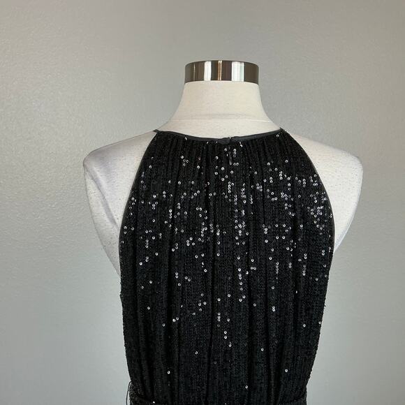 DKNY Sequined Halter Maxi Dress Size 8 Black Sequined Sleeveless Long Formal - Picture 9 of 14
